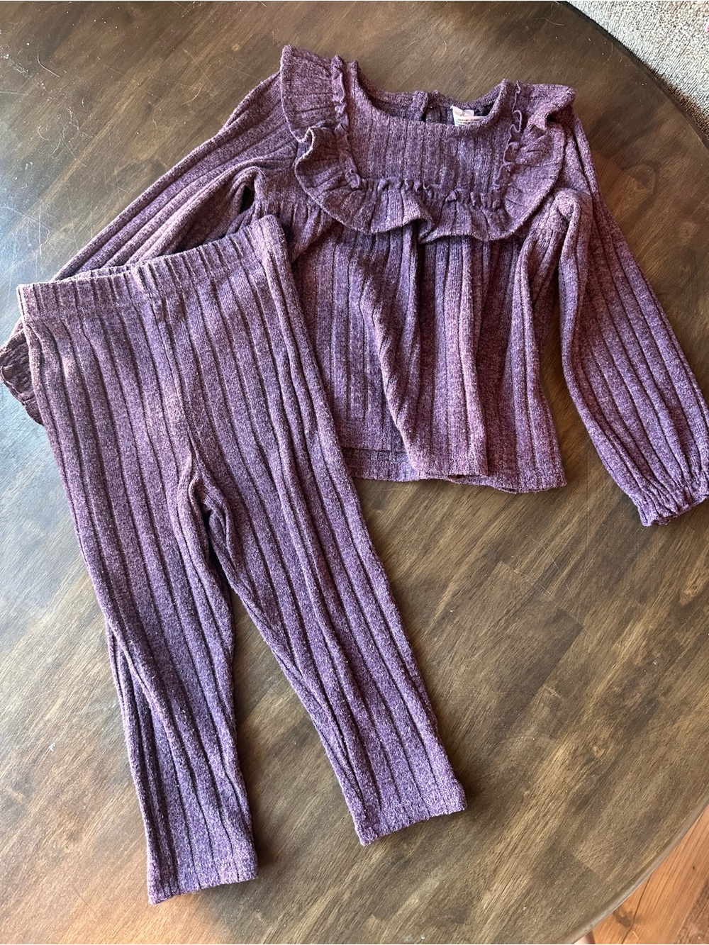 Girls Purple Ribbed Knit Two-Piece Set